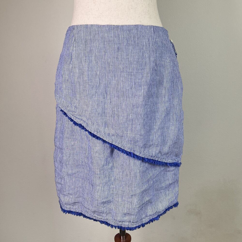 J Mclaughlin Linen Mini Skirt‎ Women's 8 Striped Asymetric Boho Coastal Beachy